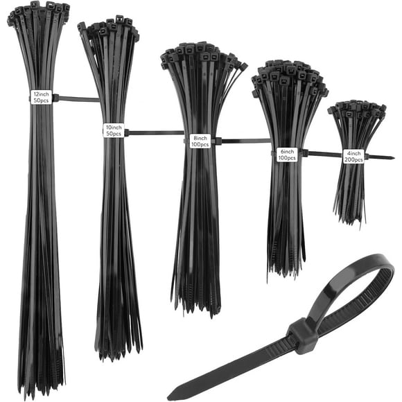 ERDS-Black Zip Ties Cable Ties Tie Wraps Zap Straps Heavy Duty Zip Ties Small Zip Ties Wire Ties Large Zip Ties 12 Inch Tie Wraps Heavy Duty Long Zip Ties 4 Inch Tie Rap Noir Nylon Ties Cord Ties Cor