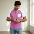 thumbnail image 2 of GrmtClth Men's Waffle Knit Henley Shirt Casual Short Sleeve Raglan T-Shirt with Chest Pocket Lightweight Button Placket Tops Summer Everyday Wear Baseball Style Tees Hot Pink M, 2 of 4