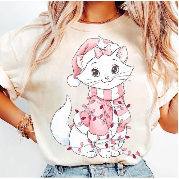 Disney The Aristocats Marie Christmas Lights Shirt, Santa Hat Marie Christmas Tee, Very Merry Christmas Party 2025, Disneyland Trip Shirt