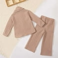 thumbnail image 4 of Girls' 2 Piece Outfit Set 2-7 Years, Collared Long Sleeve Top & High Waisted Wide Leg Pants, Nylon Spandex Brown Comfortable Durable Kids Playwear,Size 6 T, 4 of 8