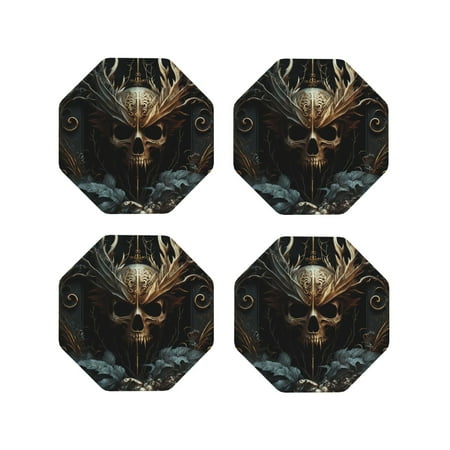 

Tideii Vintage Ornate Skull for Leather Coasters 4 Pieces Anti-fouling and Anti-scalding Decorative Coasters Suitable for Restaurants Kitchens Coffee Shops-Octagon