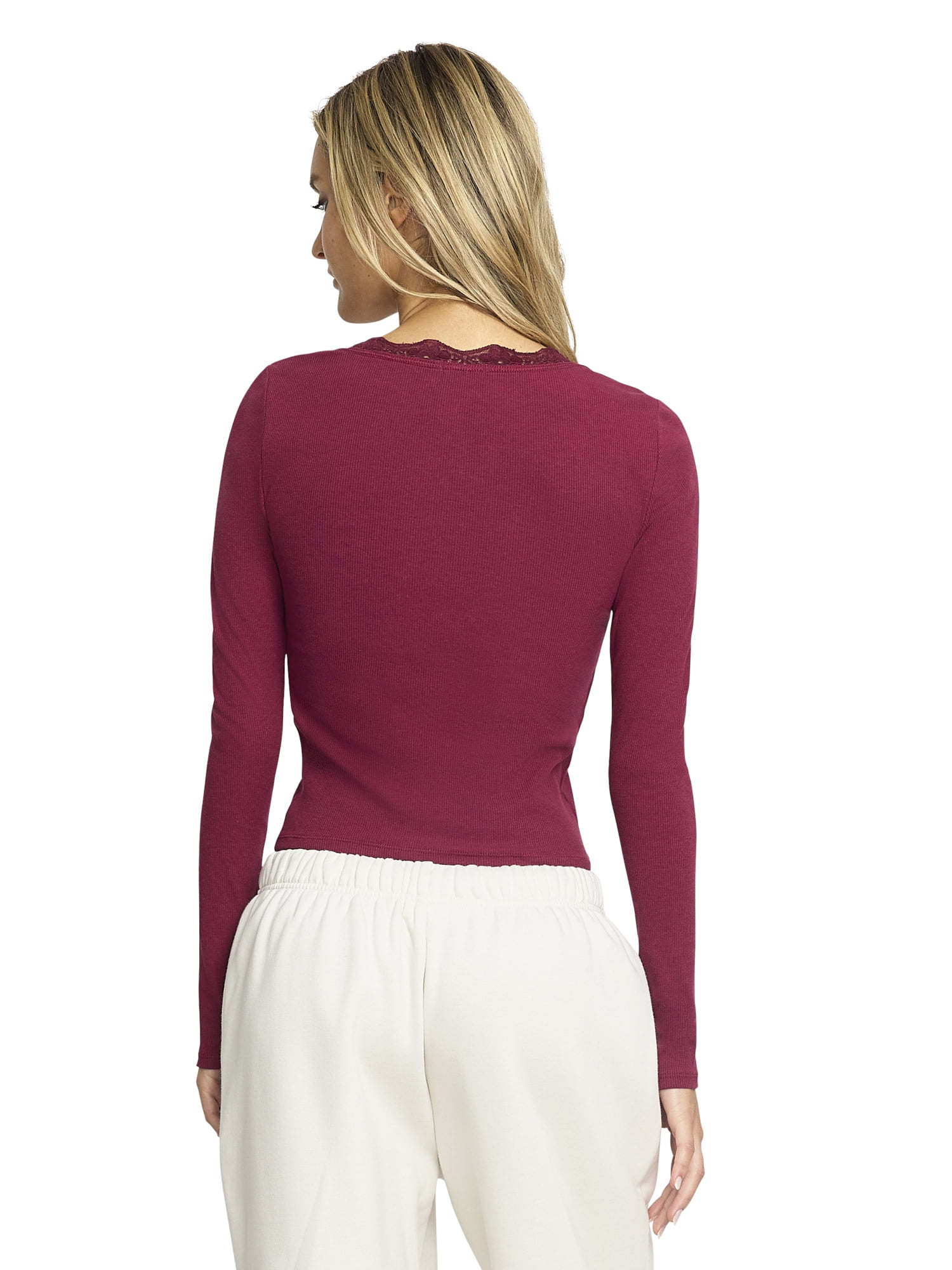 Mills by Millie Bobby Brown Women's Cut and Sew Henley Long Sleeve Top, Sizes XXS-XXXL
