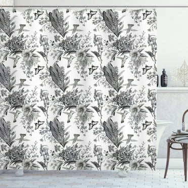 Ambesonne Black and White Shower Curtain, Botanical Flora, 69"Wx75"L, Black White