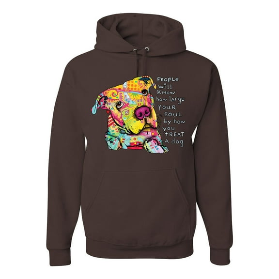 Colorful Pitbul | People Will Know How Large Your Soul | Dean Russo Art Animal Lover Unisex Hoodie Sweatshirt, Brown, XX-Large