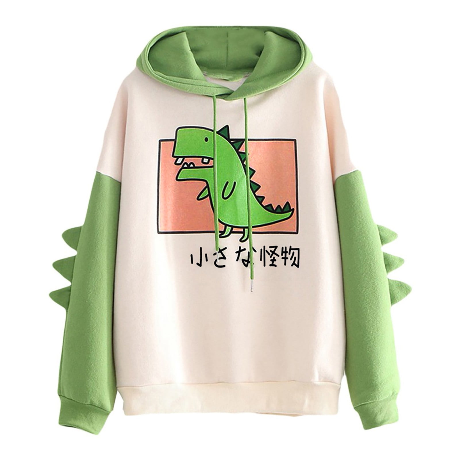 Little Girls Cute Dinosaur Pullover Hoodie Sweatshirt Splice Hooded Kids Fall Winter Cartoon Casual Long Sleeve Tops 