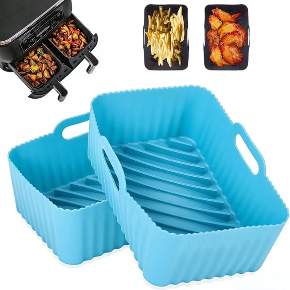 2Pcs Silicone Air Fryer Liners for Ninja Foodi Dual DZ201, Non-Stick Reusable Basket Accessories, Fits 8 QT, Blue