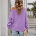 thumbnail image 4 of WULMLEO Women Off Shoulder Wrap Ribbed Knit Sweaters Long Sleeve Loose Cross Front Pullover Tops Purple M, 4 of 6