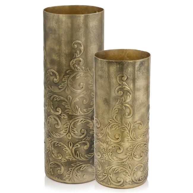 HomeRoots 354830 5 x 5 x 15 in. Gold Hammered Cachemir Large Antique Gold Cylinder Vase