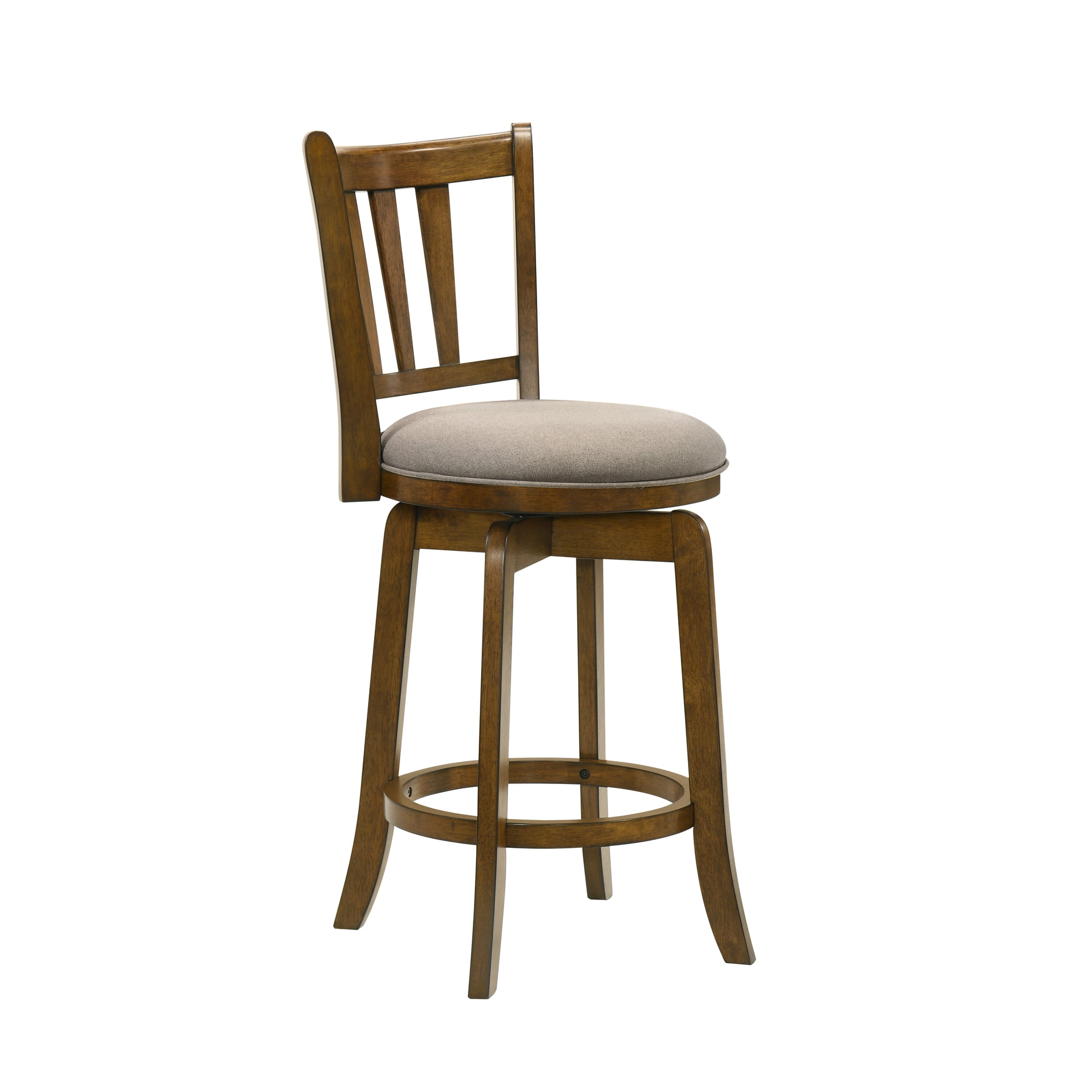 Wren Modern Farmhouse Swivel Wood Counter Height Kitchen Bar Stool in Sepia Brown Finish with Static Gray Fabric Upholstered Seat