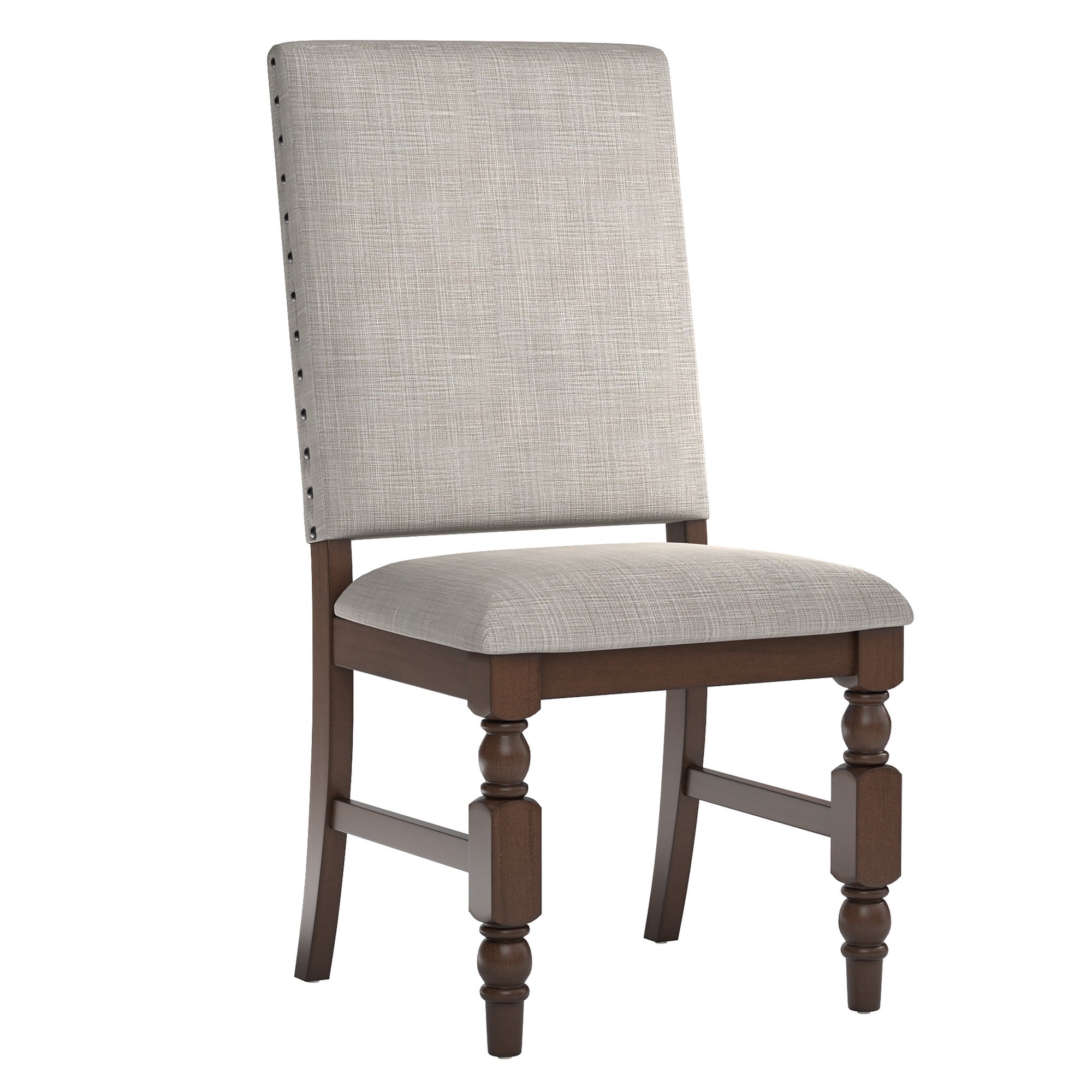 Weston Home Patterson Dark Oak Finish Upholstered Dining Chairs, Gray Linen (Set of 2)