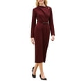 thumbnail image 2 of INSPIRE CHIC Women's Elegant Pencil Dress Lapel V Neck Long Sleeve 2025 Trendy Work Knee Length Dresses XL Dark Red, 2 of 5