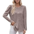thumbnail image 2 of WREESH Womens Loose Crewneck Sweatshirt Fashion Round Neck Color Long Sleeve Blouse Beige, 2 of 7