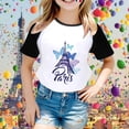thumbnail image 2 of Icvfdpl T-Shirts Filles Rentrée des Classes, Vêtements Ville Tourisme Imprimé Commémoratif Manches Raglan Bloc de Couleur Manches Courtes T-Shirt 5 Confortable Quotidien 7-8 Ans, 2 of 4
