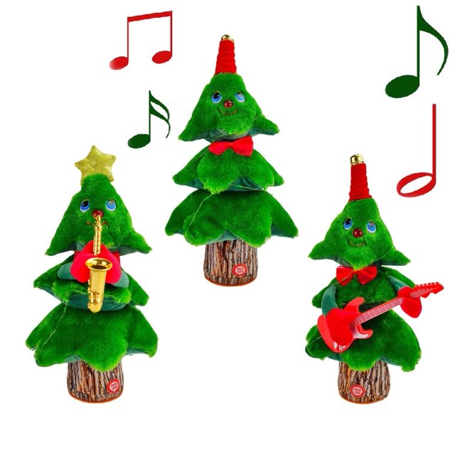 Árbol de Navidad que canta y baila: personaje navideño animado, árbol de Navidad de peluche de 14,6" con música y luces, canta y baila al ritmo de "Rockin' Around The Christmas Tree"