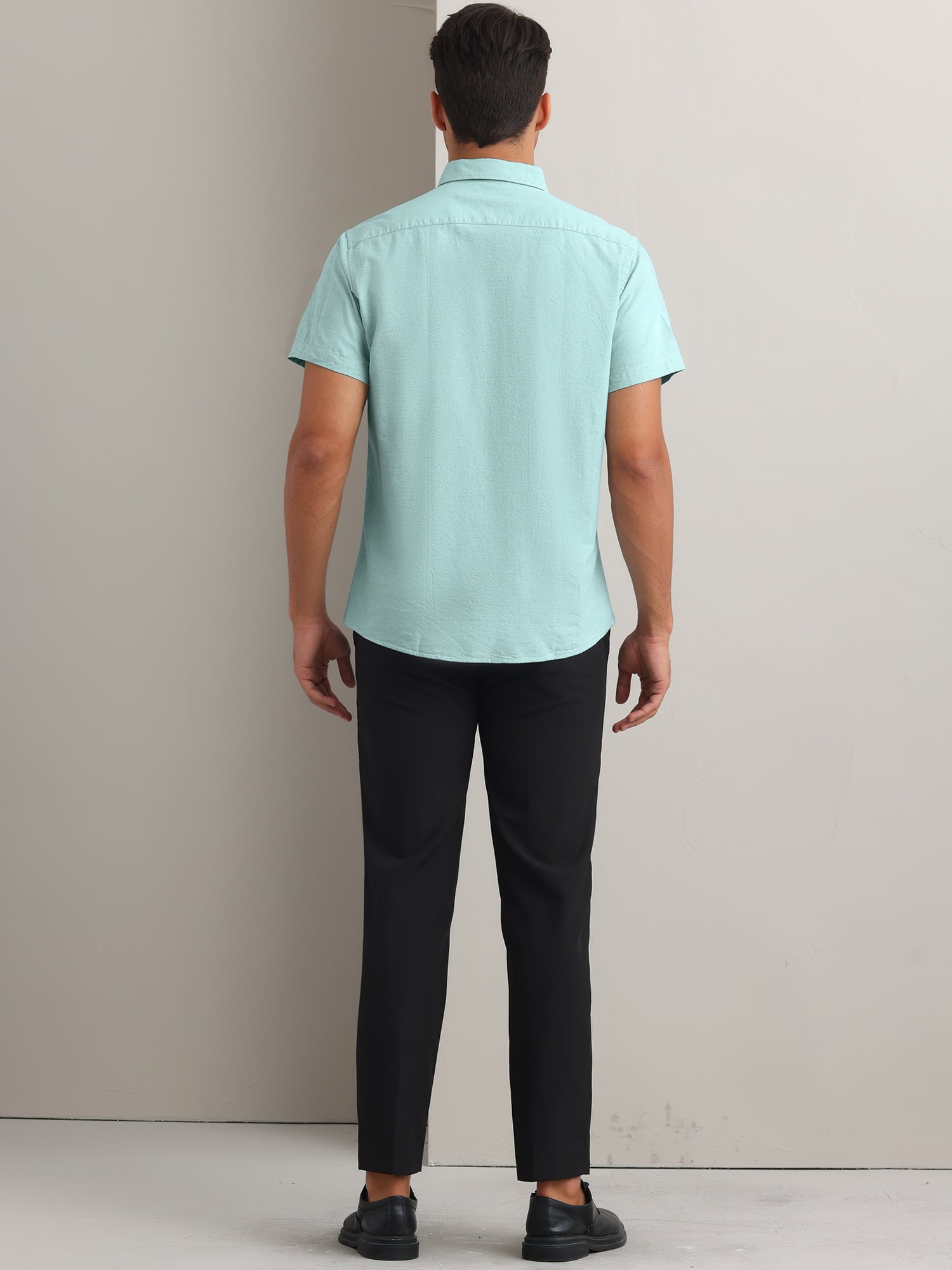 Unique Bargains Men's Short Sleeve Cotton Regular Fit Button Down Formal Shirt M Green