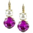 thumbnail image 2 of Swarovski Gold Fuschia 12MM Cushion Cut and White Pearl 8mm Leverback Earrings Nickel Free, 2 of 4