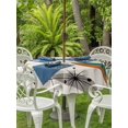 thumbnail image 4 of Outdoor Tablecloth with Umbrella Hole Zipper Boho Teal Yellow Orange Grey Round Tablecloth 60" Waterproof Outside Table Cloth Middle Century Geometric Patio Table Cover Tablecloths for Picnic Party, 4 of 8