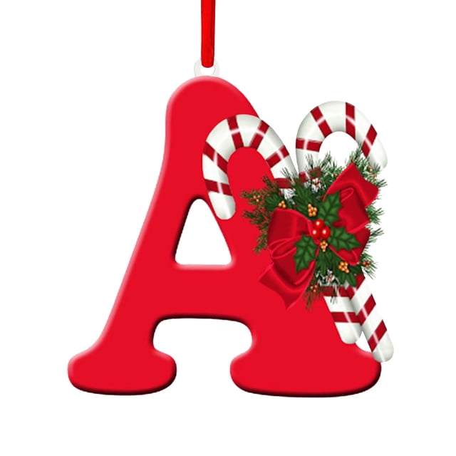 A Christmas Tree Ornaments Personalized Diy 26 Letters Hanging Decor With Red String For Xmas Tree Home Party Decoration Holiday Gift 3.15 Inch 0.033 Lb