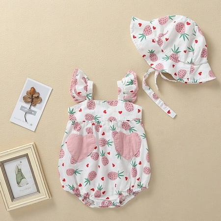 

RPVATI Baby Girls Bodysuit Sleeveless Strap Bodysuits Infant Pineapple Printed Hat Summer Outfits 0Y-2Y