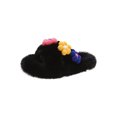 thumbnail image 1 of Woobling Ladies Slide Sandals Flat Plush Slipper Slip On Fuzzy Slippers Home Non-slip Open Toe Fluffy Slides Black 6.5, 1 of 6