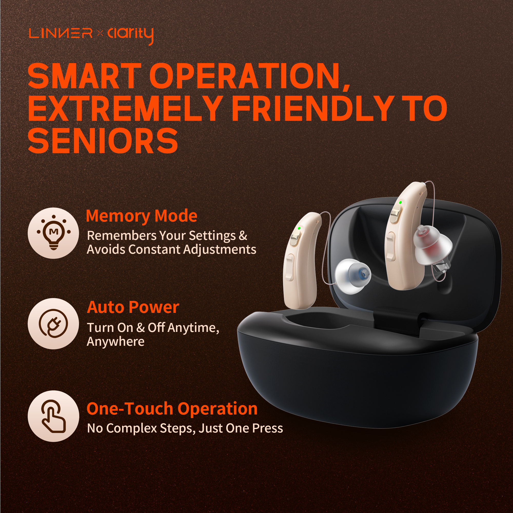 LINNER Hearing Aids for Seniors Behind-the-Ear Rechargeable, Black