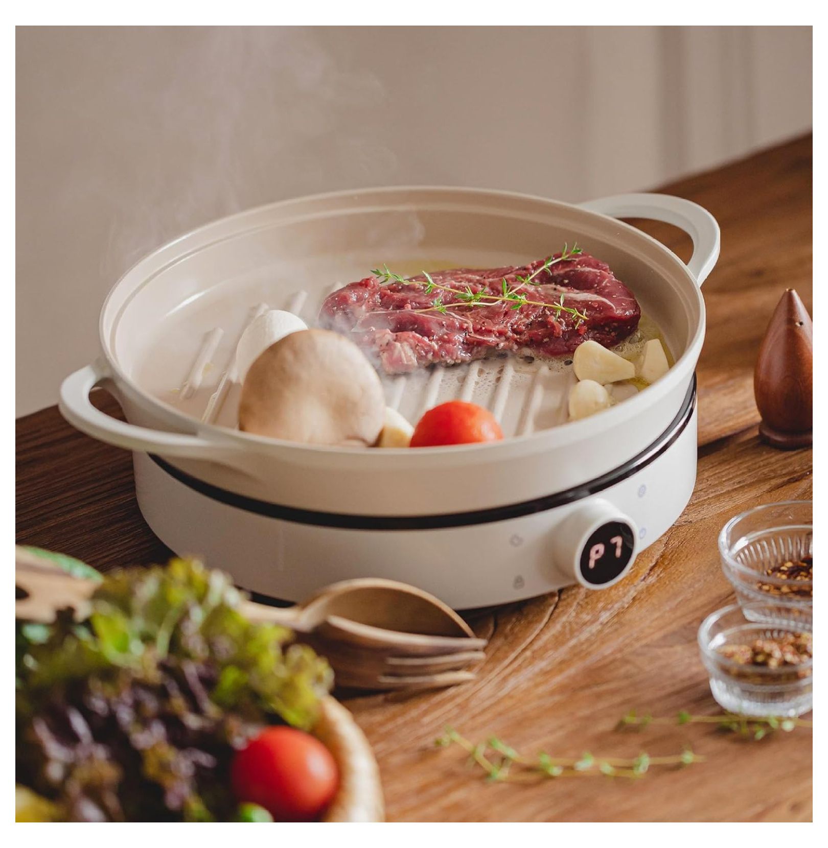 YfulYde FIKA 10inch 26cm Ivory Round Grill Pan, Impact Induction Heating