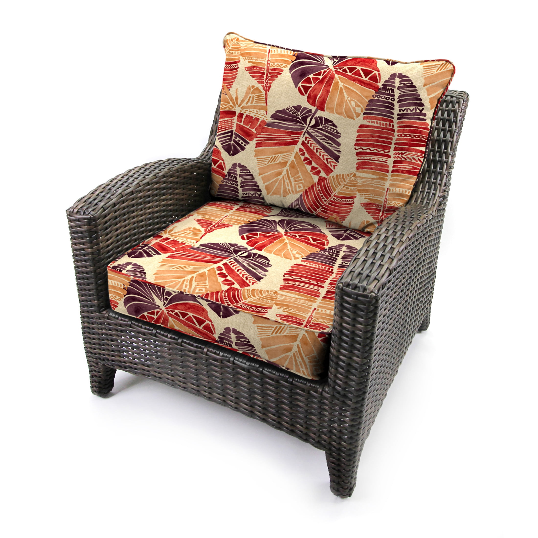 Jordan Manufacturing 46.5" x 24" Hixon Sunset Beige Leaves Rectangular Outdoor Deep Seat Chair Cushion Set with Welt