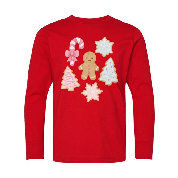 Inktastic Gingerbread Cookies and Christmas Candy Long Sleeve Youth T-Shirt