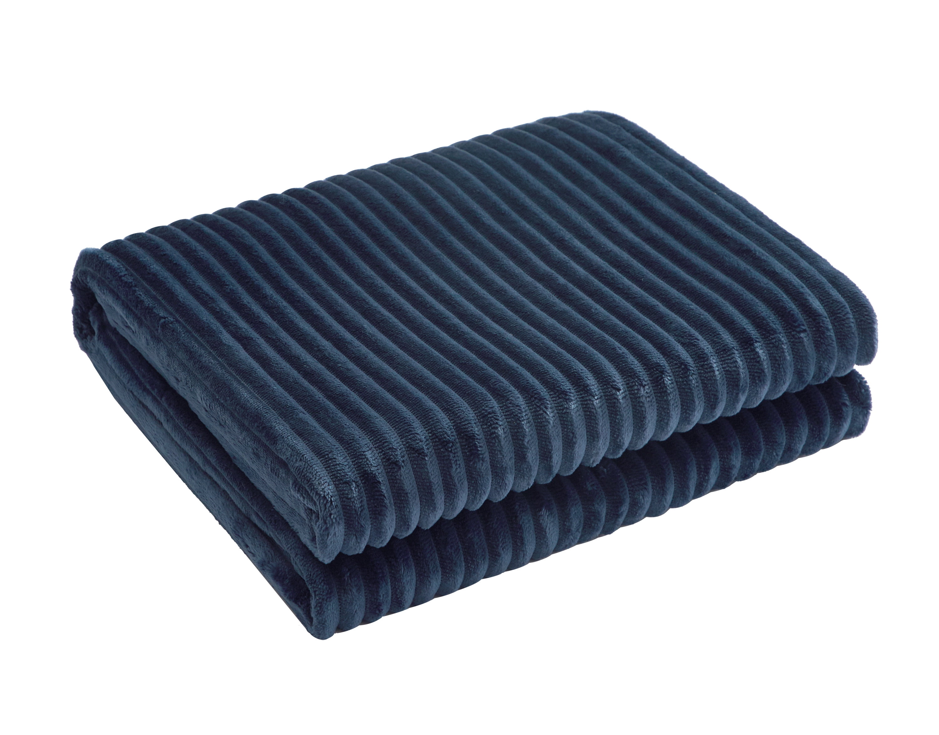 Your Zone Blue Cove Wide Wale Plush 50" x 60" Throw with Blue Plaid Body Pillow Cover, Navy