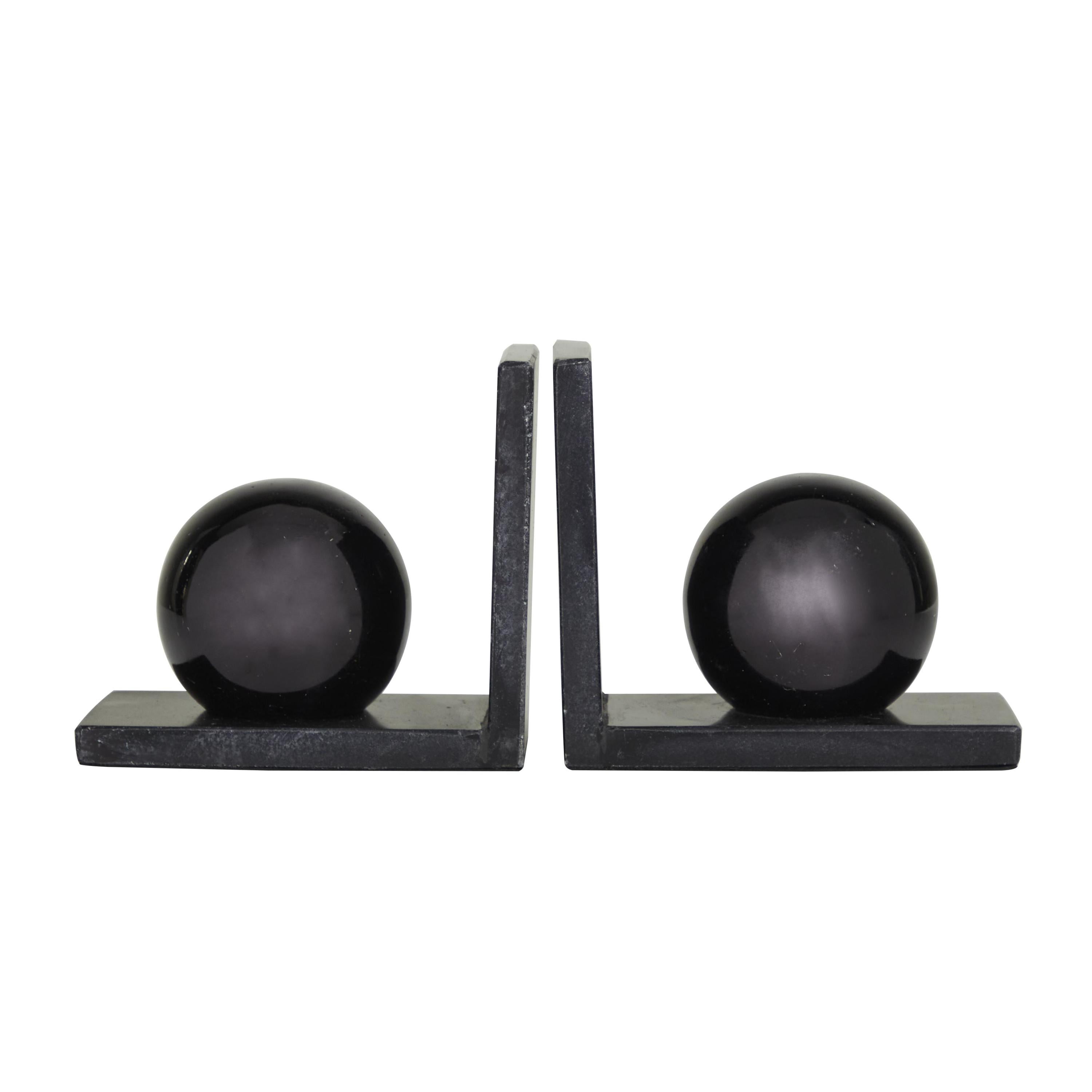 CosmoLiving by Cosmopolitan 7" Orb 7 lbs Black Marble Bookends (Set of 2)