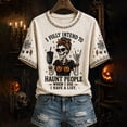 thumbnail image 2 of Clossjun Women's Vintage Halloween Shirts Skeleton Print Short Sleeve Fall Wear T-Shirts for Party Streetwear 3XL, 2 of 5
