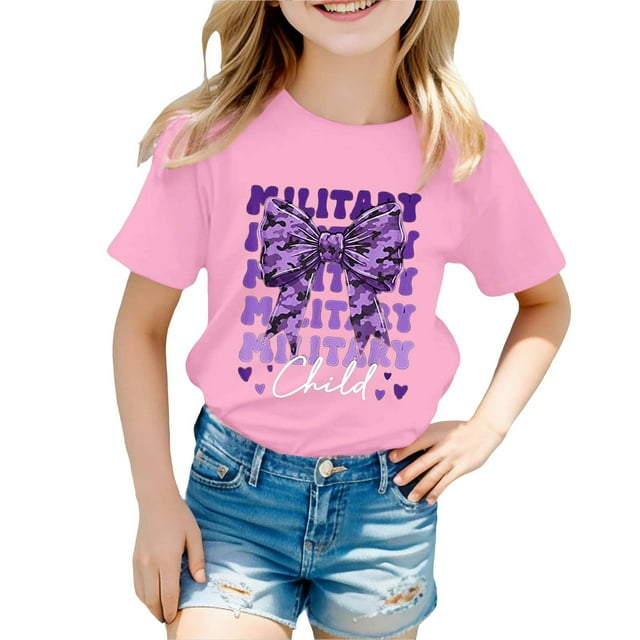 T-shirts pour Filles Imprimé Manches Courtes Hauts Vêtements d'Été pour Filles Col Rond pour Filles 7-8 Ans Mode Filles