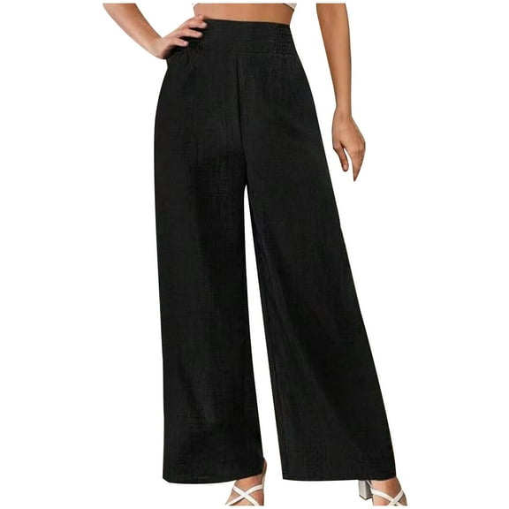Lenpel Palazzo Pants for Women Trendy Elastic High Waisted Wide Leg Work Dress Pants Business Casual Trousers(Black,Small)