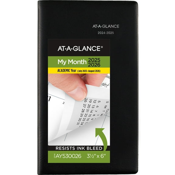 AT-A-GLANCE DayMinder Academic 2025-2026 Monthly Planner Black Pocket 3 12 x 6 -