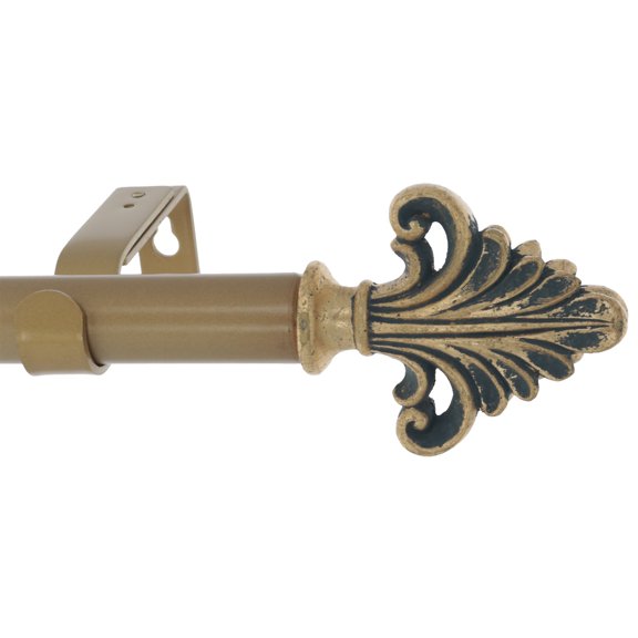 MERIVILLE 1-Inch Diameter Single Window Treatment Curtain Rod, Acanthus Finial Style III, 84-inch to 120-inch Adjustable, Antique Gold