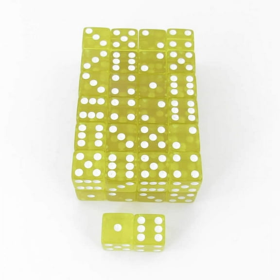 Yellow Transparent Dice with White Pips Square Corners D6 16mm (5/8in) Set of 50 Wondertrail