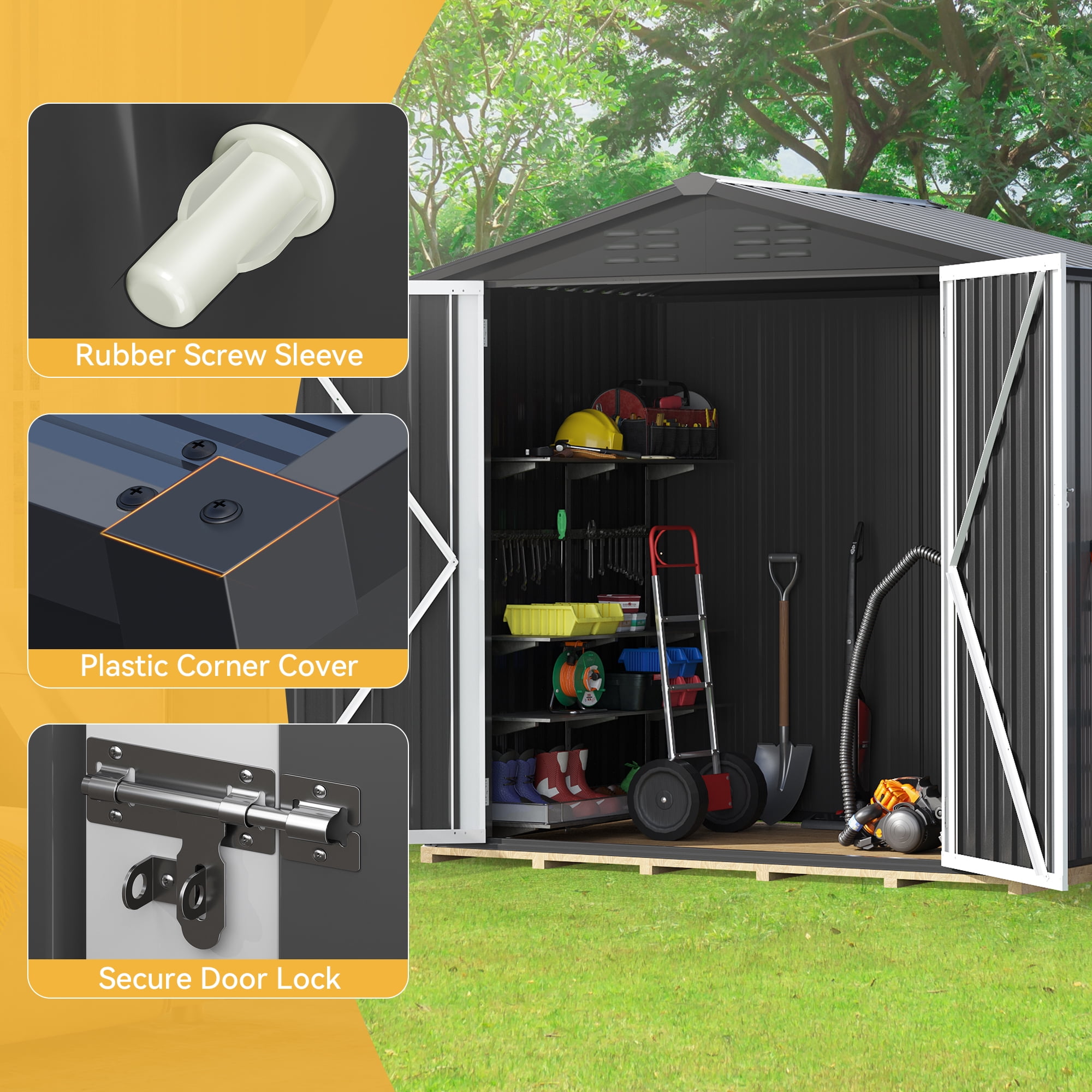 Dextrus 6x4 FT Outdoor Storage Shed, Large Metal Tool Sheds, Heavy Duty Storage House with Lockable Doors & Air Vent for Backyard Patio Lawn