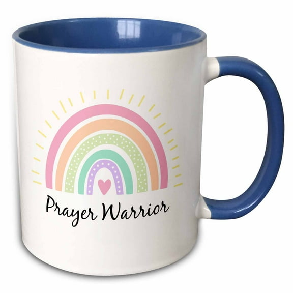 3drose, Prayer Warrior - Cute Pastel Boho Rainbow Pink Heart Christian Pray, 15oz Two-tone Blue Mug
