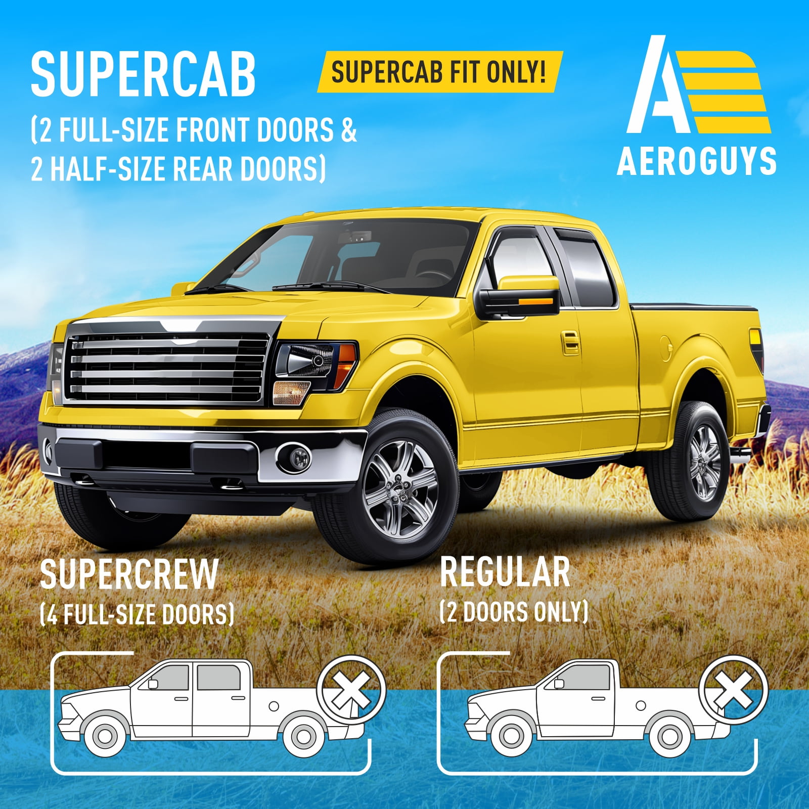 AEROGUYS In-Channel Window Deflectors Extra Durable Window Visors Rain Guards Fit for Ford F150 2004-2014 SuperCab, Sun Visors, Wind Vent Visors, Window vent shades, Car Accessories - 4 pcs. AG0647