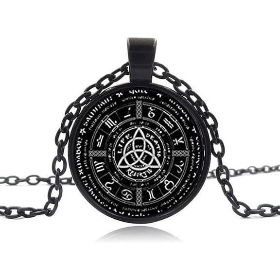 Pagan Wheel Of The Year Necklaces Pentagram Pendant Round Photo Wiccan Jewelry Glass Necklace