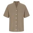 thumbnail image 4 of KAUOD Teen Girls Linen Shirt Cotton 3/4 Short Sleeve Button Down Henle𝐲 Shirts Kids Summer V Neck Casual Blouses Gauze Solid Tuni𝐜, 4 of 6