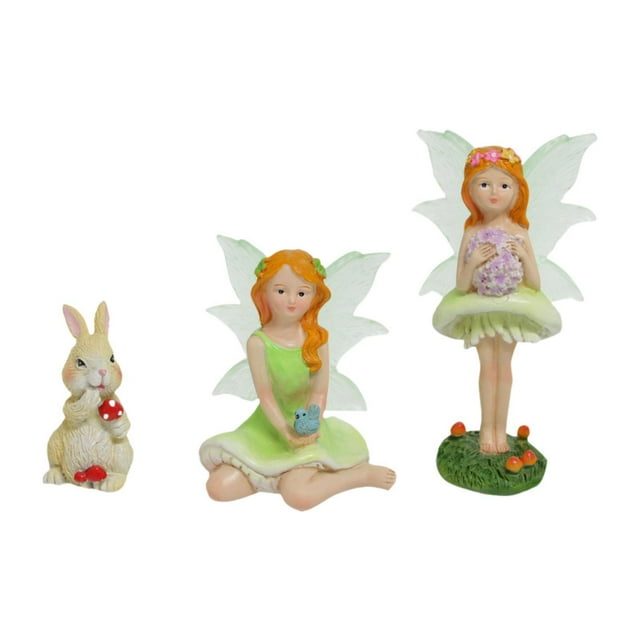 3x accesorios de jardín de hadas, estatuas de resina de conejo, mesa de granja, figuras de ángeles en miniatura para amigos al aire libre, patio de