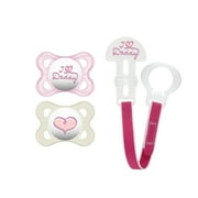 MAM Pacifiers and Baby Pacifier Clip, Baby Pacifier 0-6 Months and Baby Pacifier Clip, Best Pacifier for Breastfed Babies, 'I Love Daddy' Design Collection, Girl, 3-Count
