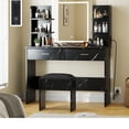 thumbnail image 2 of GloryStar Vanity Desk with Lighted Mirror, Makeup Vanity Set with Power Outlet, Cushioned Stool, Vanity Table with 6 Shelves, 2 Large Drawers, and 3 Color Light Adjustable Brightness, 2 of 7