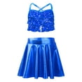 thumbnail image 2 of YiZYiF 2Pcs Girls Glittery Sequins Jazz Dance Suit Cheerleading Crop Top with Pleated Mini Skirt Blue 10, 2 of 6
