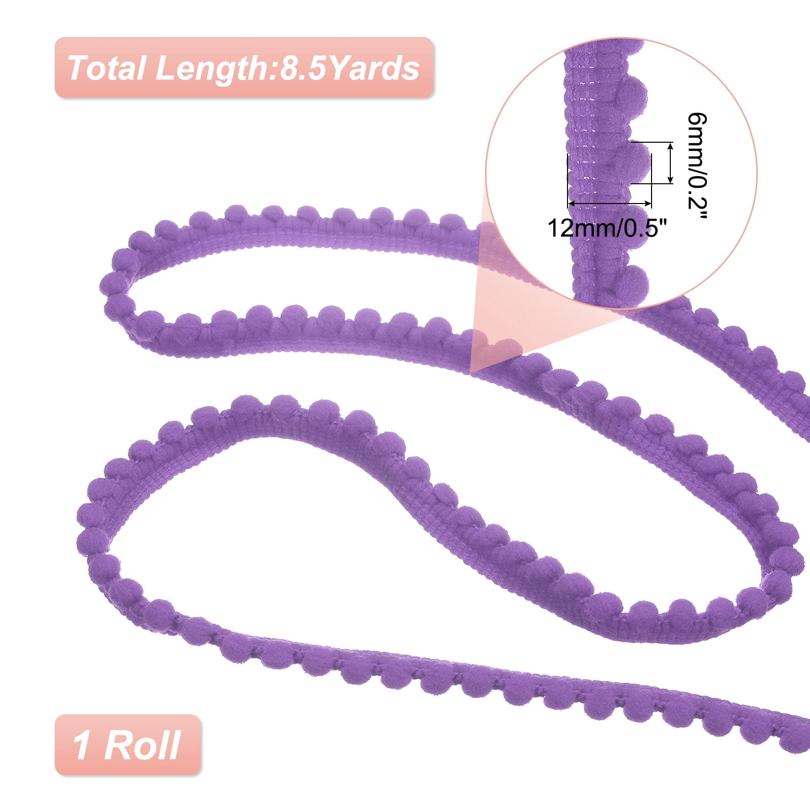 Unique Bargains Pom Trim Ribbon with Ball Fringe for DIY Craft Purple