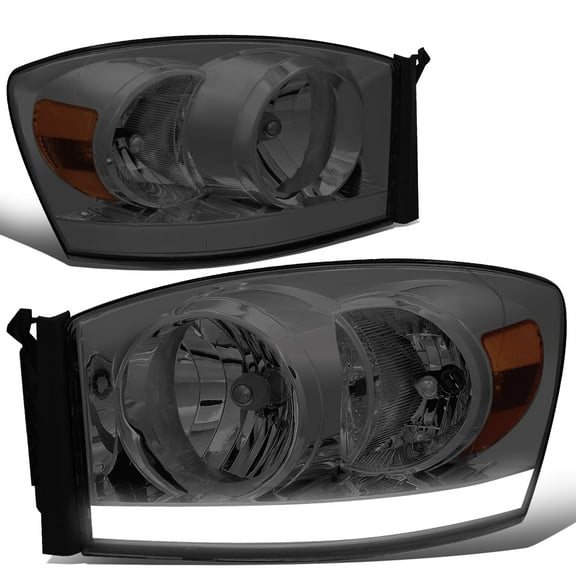 DNA Motoring Pair LED DRL Smoked Chrome Headlight For 06-08 Dodge Ram 1500 2500 3500