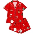 thumbnail image 5 of FASHOFT Christmas Pajamas for Women Set Xmas Button Down Pjs Set Holiday V Neck Sleepwear Santa Short Sleeve Loungewear Set M, 5 of 5
