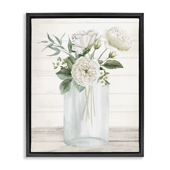 Stupell Industries French Country Patience Flower Vase Black Floating Frame Canvas Art, 17 x 21, by Kim Allen
