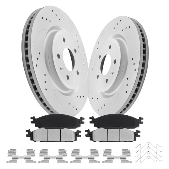 Funire Front Brake Rotors Kit for 1994 1995 1996-2004 Ford Mustang Base Geomet Drilled & Slotted Disc Brake Rotors Ceramic Brakes Pads Replacement Brake Pad and Rotor Kits: 10.80" inch